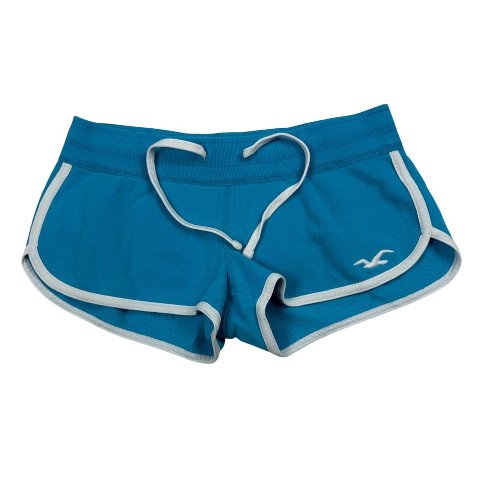 VTG Y2K Hollister Teal Blue Ultra Low Rise Micro Mini Lounge Shorts Sz S Logo